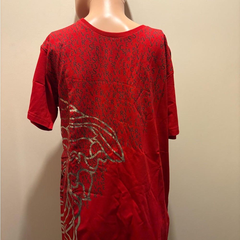 Versace Red Short Sleeve Tee with Graphic Design